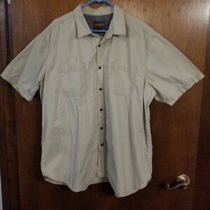 XXL Northwest Territory earth tone shirt with bronze colored buttons, & 1 stain